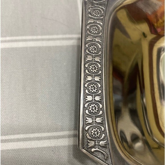 Vtg MCM 50s Bread Tray Tulip Pattern Handles Stainless Steel Serving Dish Tray - Picture 8 of 8